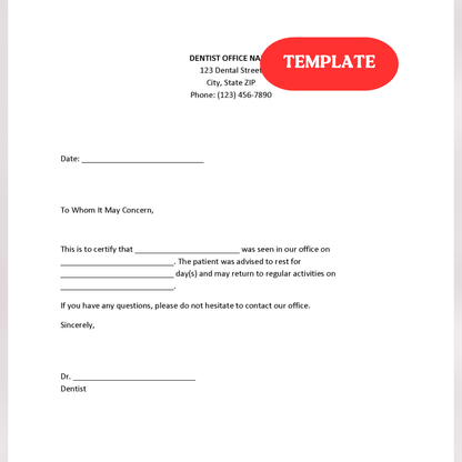 Editable Dentist Excuse Note for School | Orthodontic Medical Excuse Note Template