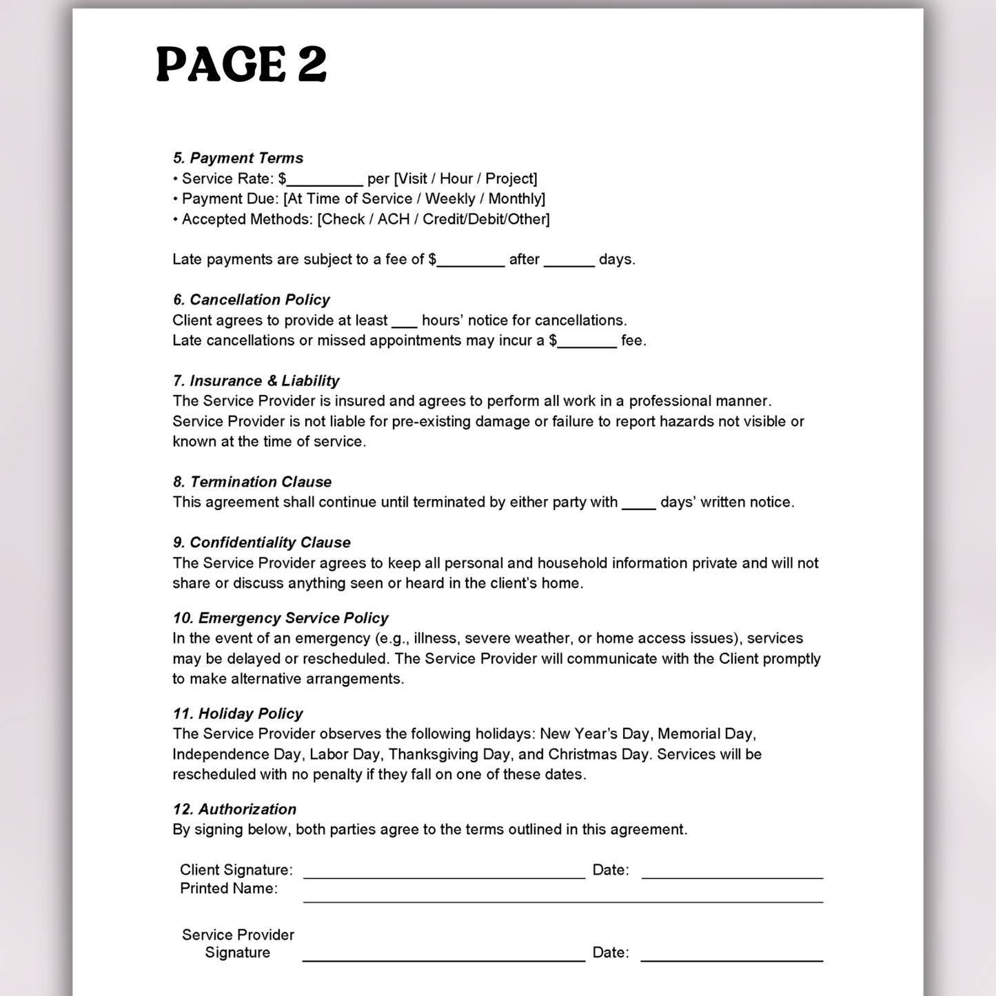 Residential Cleaning Service Agreement