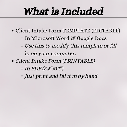 Cleaning Service Client Intake Form
