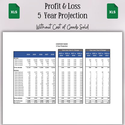 5 Year Projection P&L (Google Sheets)