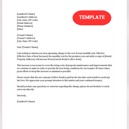 Rent Increase Letter (Word and Google Docs)