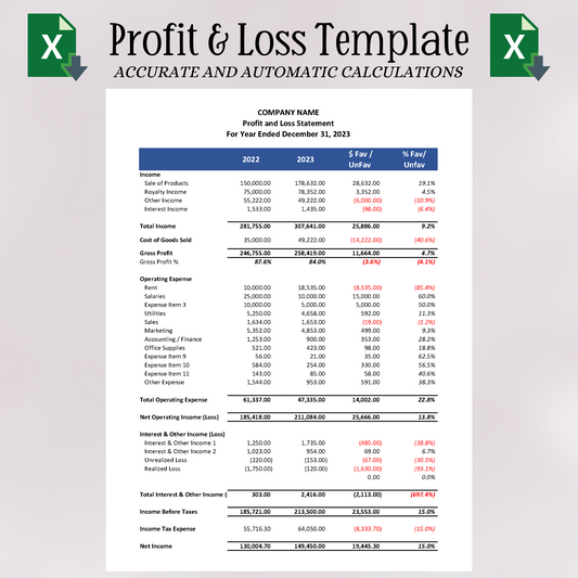 Profit & Loss Statement with Prior Year