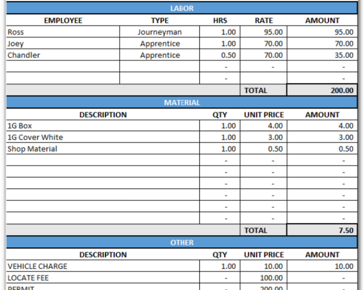 Invoice with Labor & Material Breakdown (Excel & PDF) – Designs By Blue ...