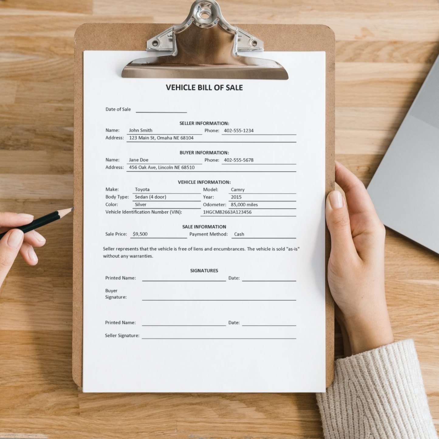 Motor Vehicle Bill of Sale
