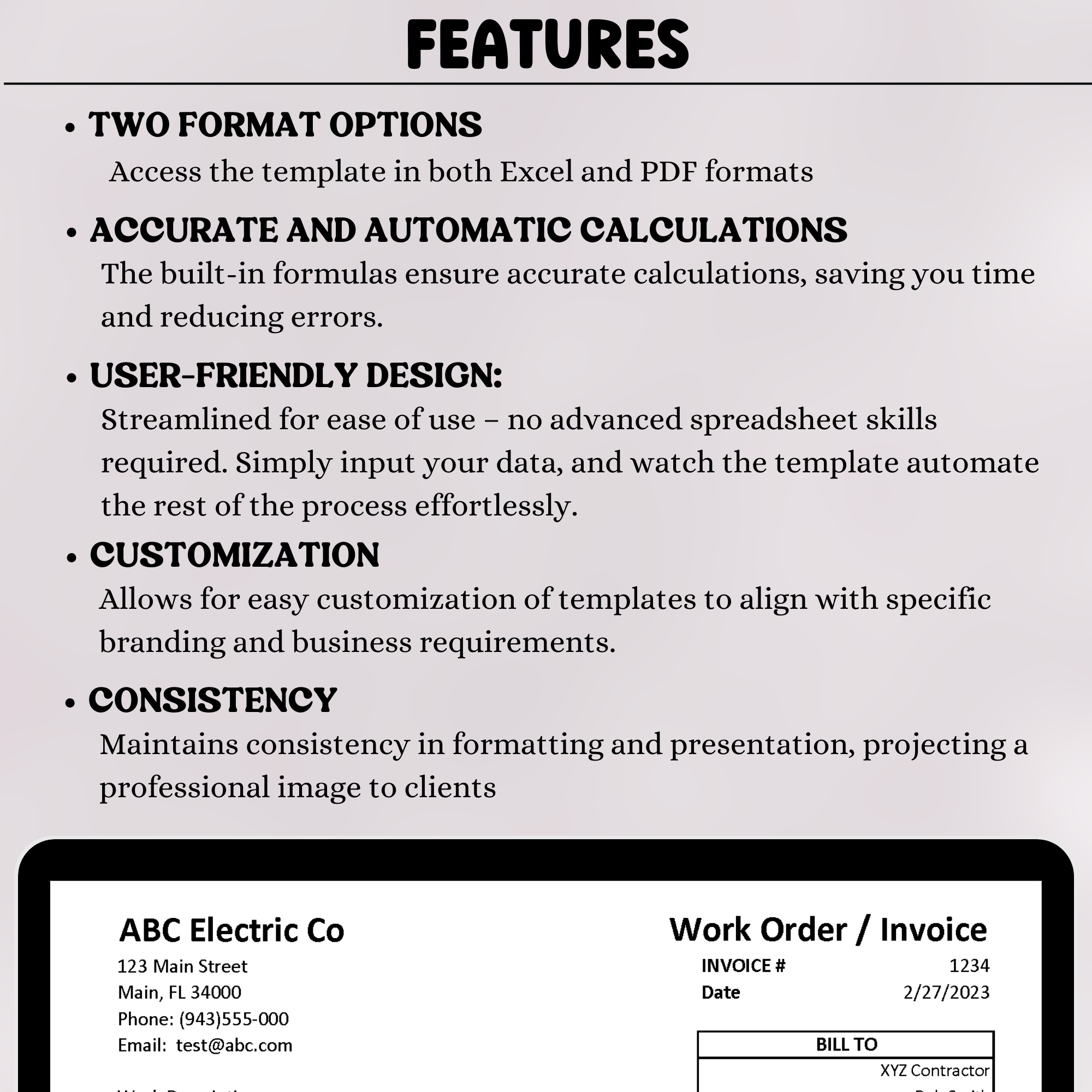 Invoice with Labor & Material Breakdown (Excel & PDF) – Designs By Blue ...
