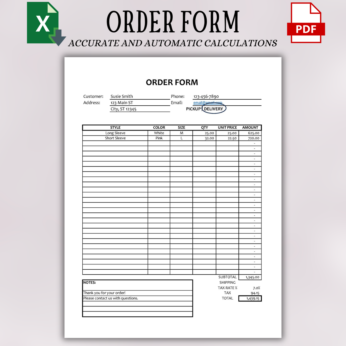 Order Form Template Version 1 (Excel)