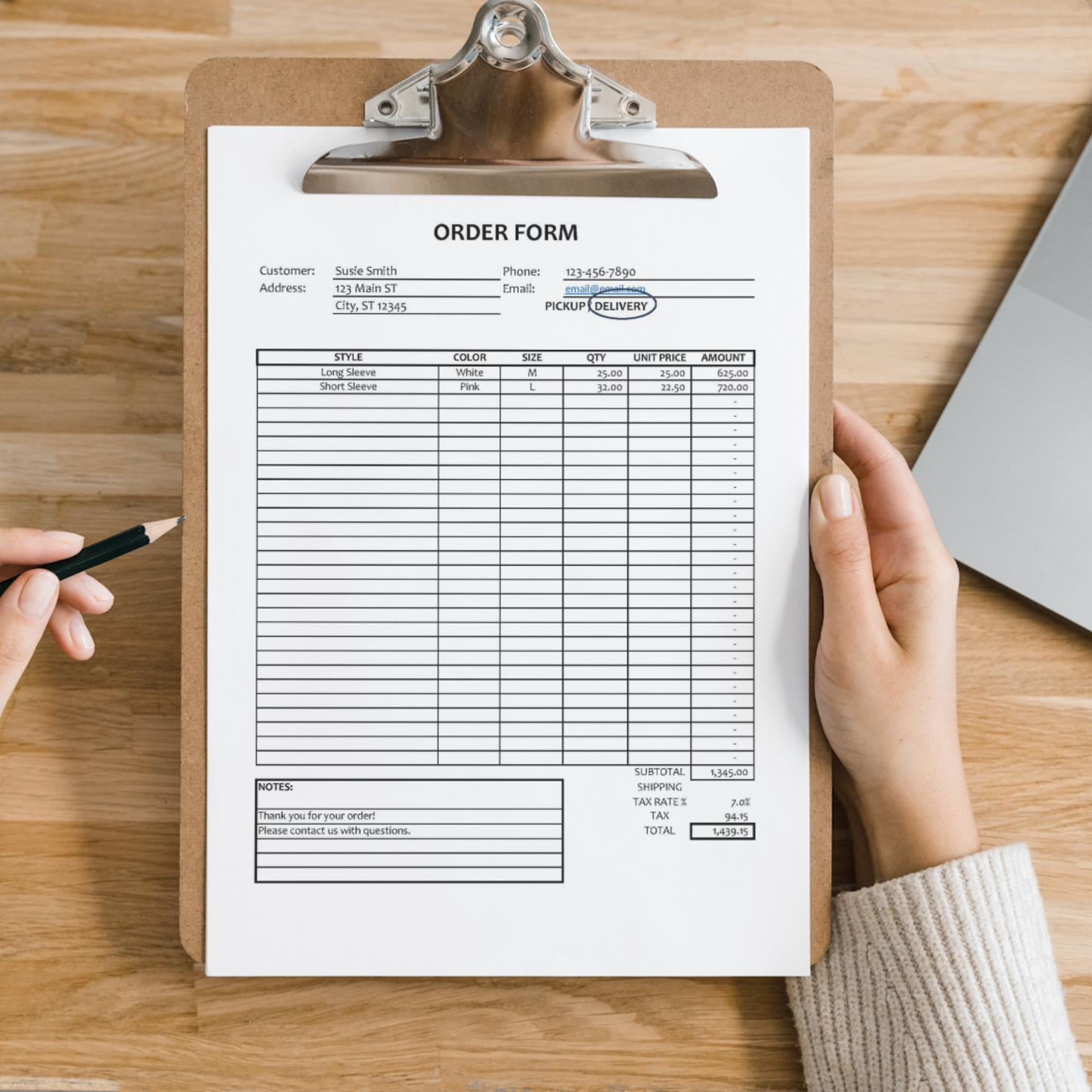 Order Form Template Version 1  (Google Sheets)