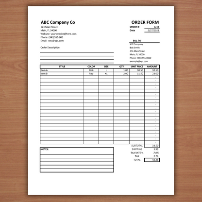 Order Form Template Version 2 (Excel)