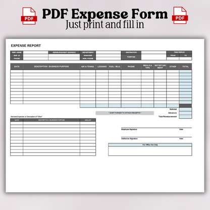 Printable Expense Report Form | Editable Employee Reimbursement Expenses