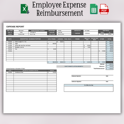 Printable Expense Report Form | Editable Employee Reimbursement Expenses