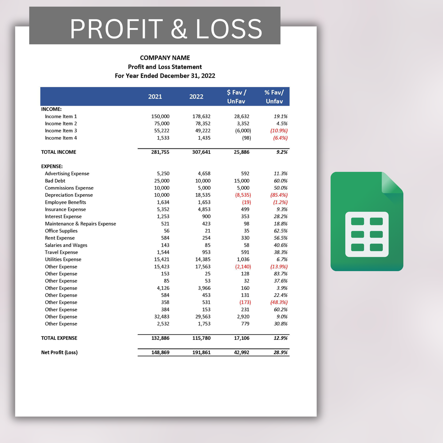 Financial Statement Template (Google Sheets)