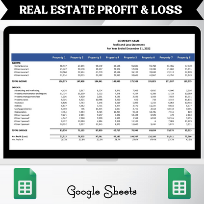 Rental Property Profit & Loss Statement (Google Sheets)