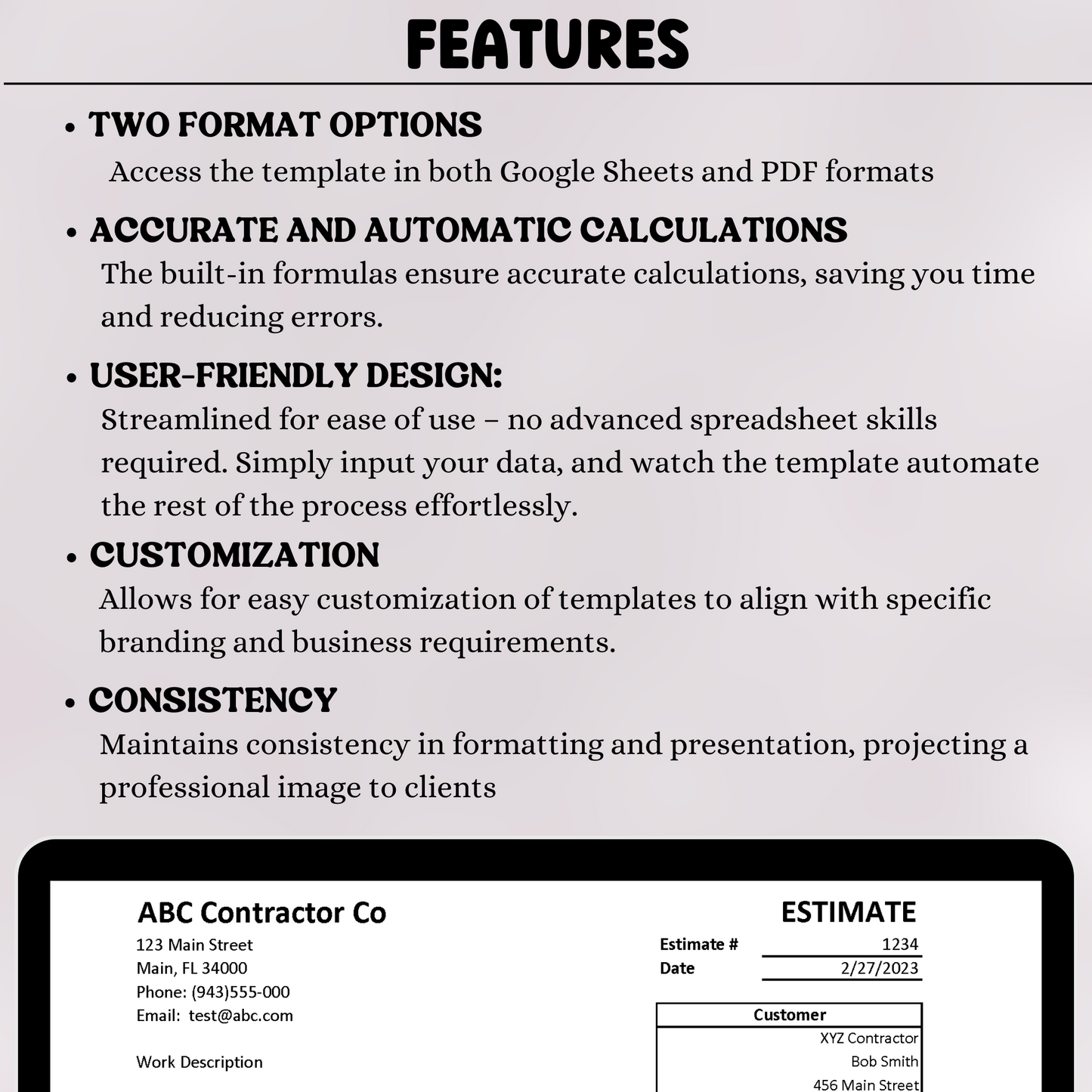 Estimate Template with Labor & Material Breakout (Google Sheets)