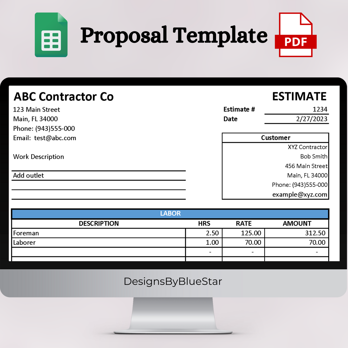 Estimate Template with Labor & Material Breakout (Google Sheets)