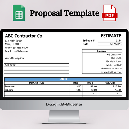 Estimate Template with Labor & Material Breakout (Google Sheets)