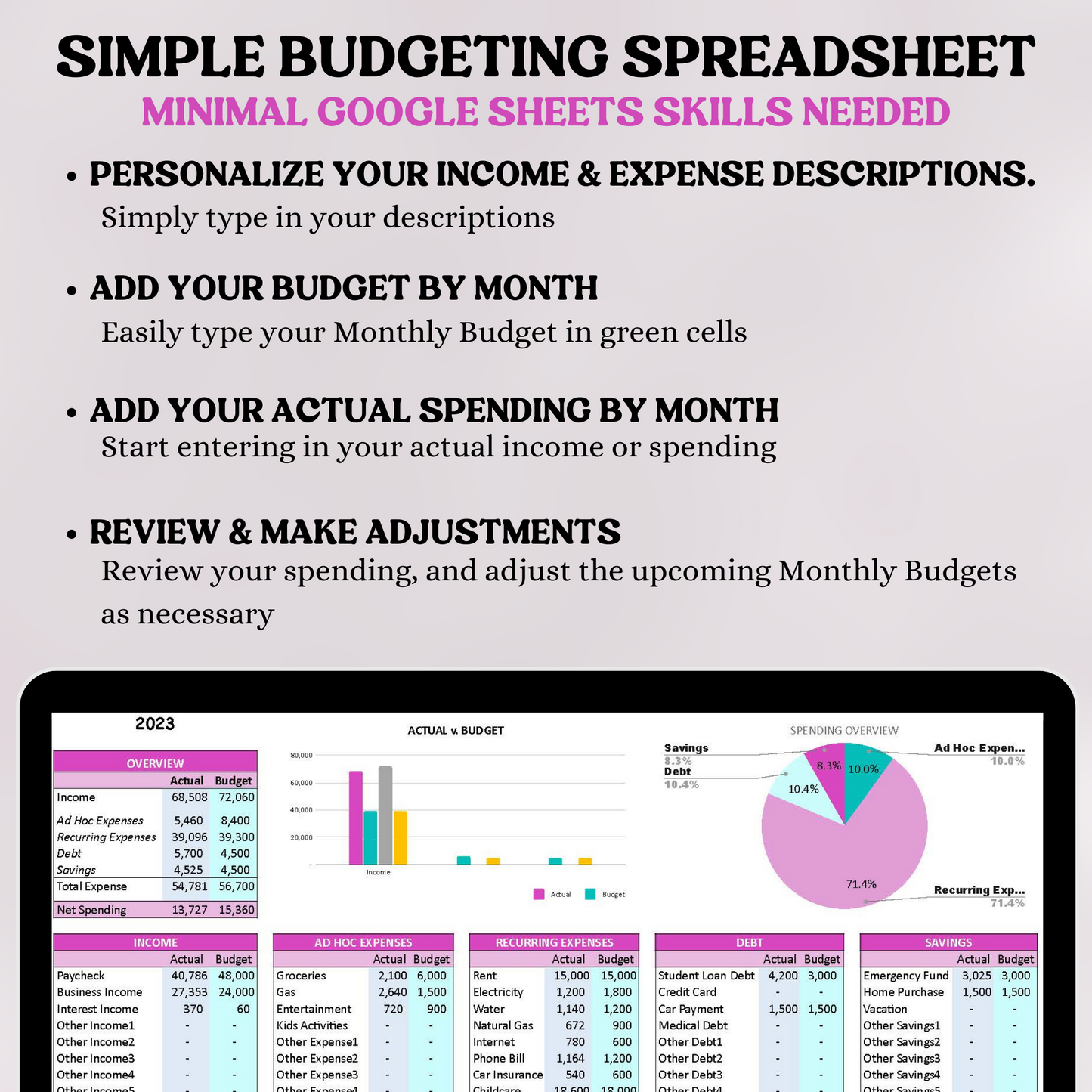 Premium Budget Pink Spreadsheet (Google Sheets)