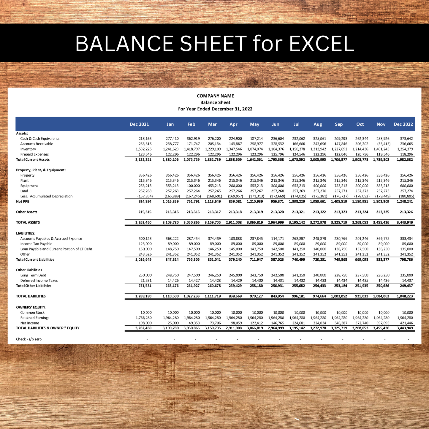 Monthly Balance Sheet (Excel)