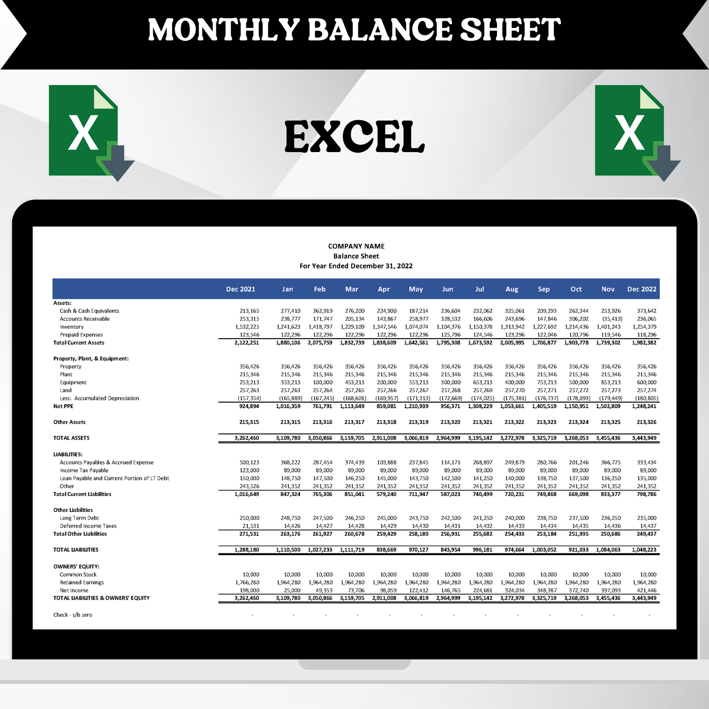 Monthly Balance Sheet (Excel)