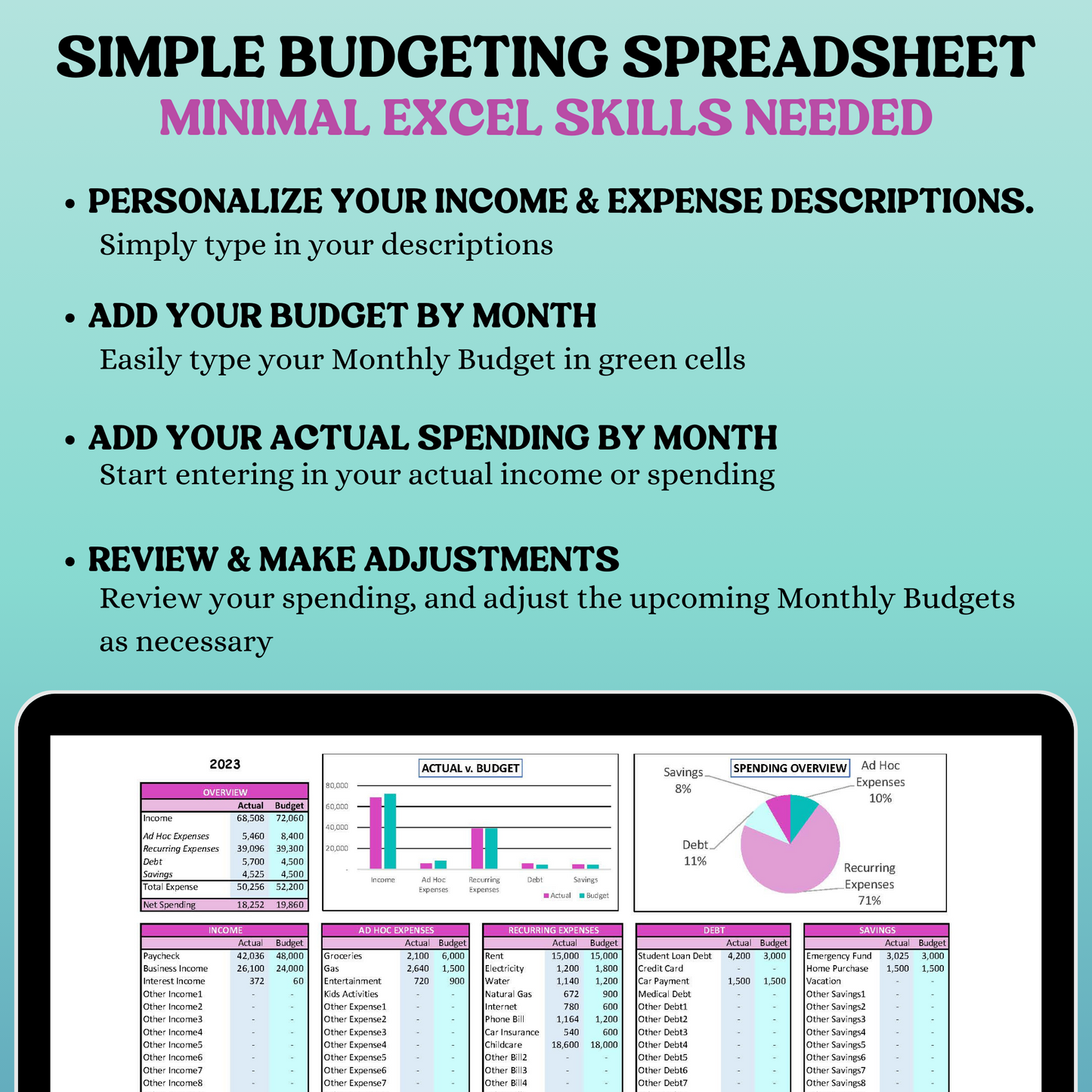 Premium Budget Pink Spreadsheet (Excel)