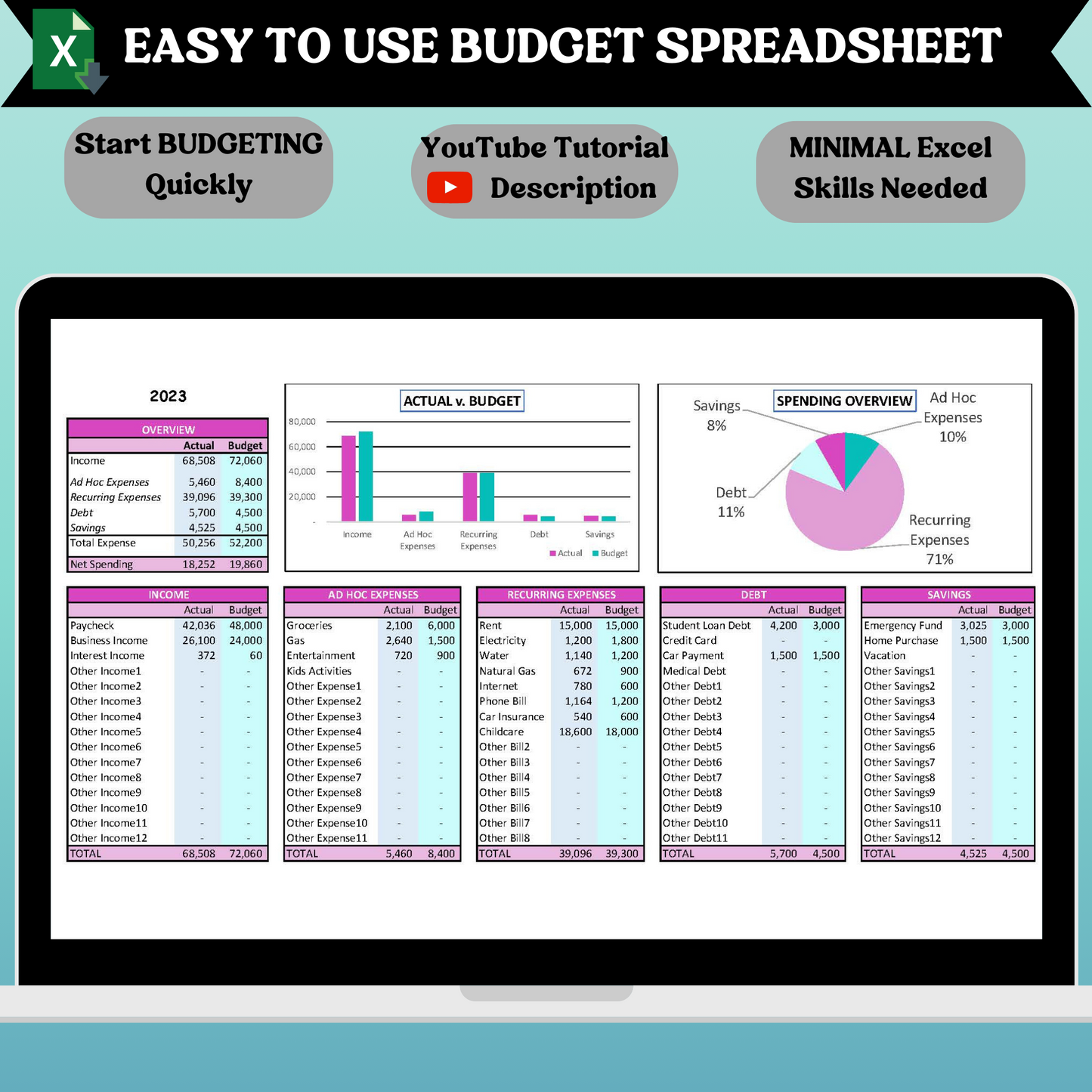 Premium Budget Pink Spreadsheet (Excel)