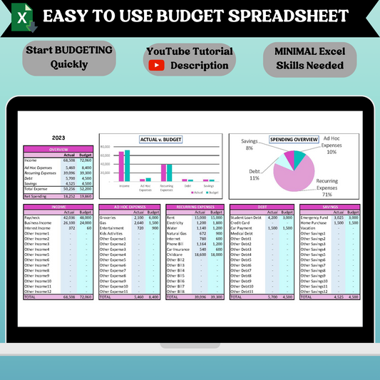 Premium Budget Excel Spreadsheet (Pink)