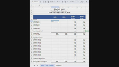 Profit & Loss Statement with Prior Year with Cost of Goods Sold (Google Sheets)