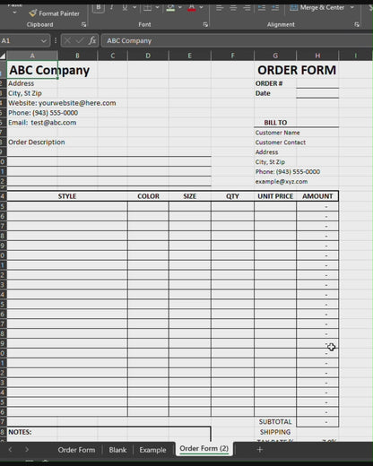 Order Form Template Version 2 (Excel)