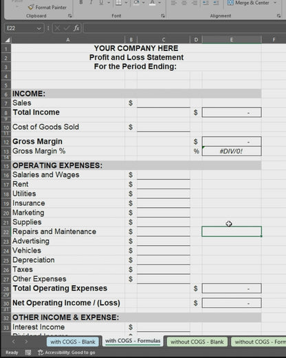 Printable Profit & Loss Form (Google Sheets)