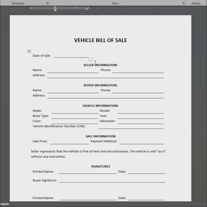 Motor Vehicle Bill of Sale